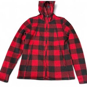 North Face Womens Red & Black Zip-Up Hoodie Fleece Gorpcore Cabincore Size S